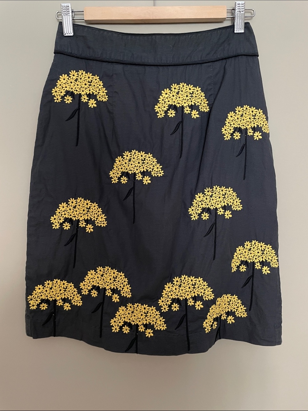 Anthropologie Floreat Cotton Skirt with Yellow Floral Embroidery